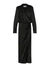 Attico Black Long Sleeve Midi Dress With Side Slit In Black