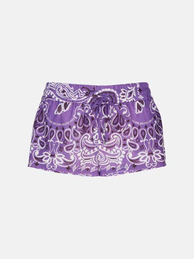 Attico Violet, Brown And White Short Pants In Violet/brown/white