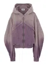 Attico Violet Cropped Bomber Jacket With Hood And Logo Lettering Embroidery On The Front In Purple