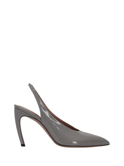 Attico Viper 95 Patent Leather Slingback Pumps In Gray