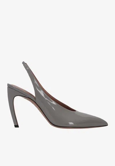 Attico Viper 95 Patent Leather Slingback Pumps In Gray