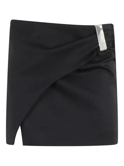 Attico Wool Gabardine Mini Skirt With Metallic Detail In Black