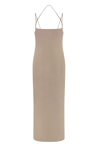 Attico Virgin Wool Midi Dress In Neutral