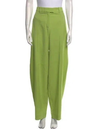 Pre-owned Attico Virgin Wool Wide Leg Pants In Green