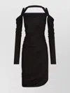 Attico Viscose Crepe Midi Dress Silhouette Ruched In Black