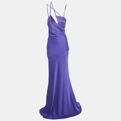 Attico Vivid Violet Satin Melva Long Dress In Blue
