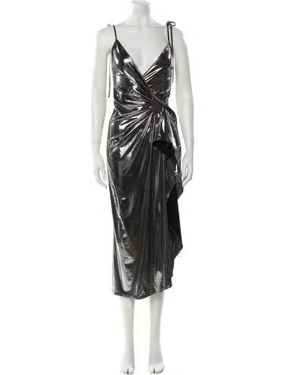 Pre-owned Attico V-neck Knee-length Dress In Silver