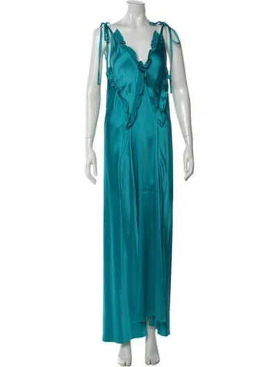 Pre-owned Attico V-neck Long Dress In Blue