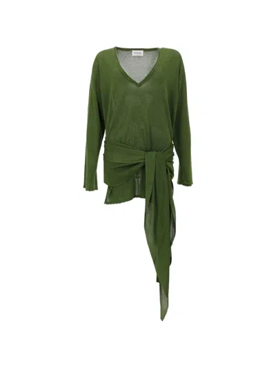 Attico V-neck Mini Dress In Green