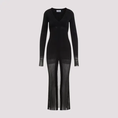 Attico V-neck Ribbed Midi Dress In Black