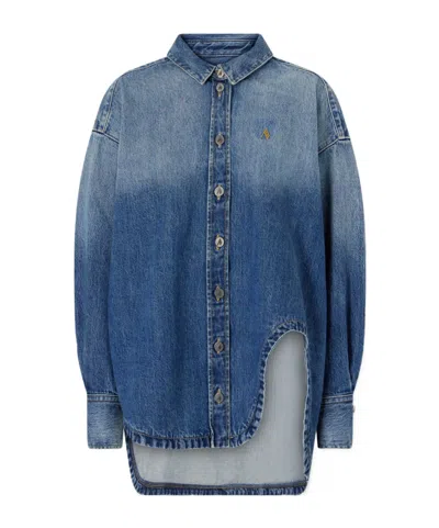 Attico Logo-embroidered Washed Denim Jacket In Blue