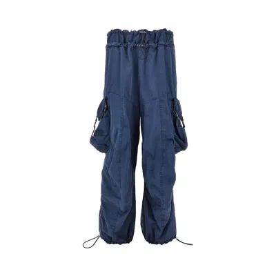 Attico Washed Cotton Cargo Pants In Blue
