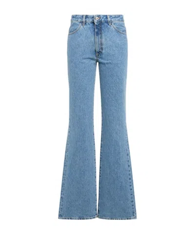 Attico Washed Denim Flared Jeans In Blue