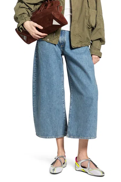 Attico Washed Denim Long Pants In Blue