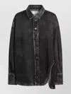 Attico Washed Denim Shirt Collared Long Sleeves In Black