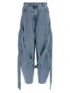 Attico Blue Jeans With Maxi Drawstring On The Front And Logo Patch On The Rear In Denim Woman In Blue