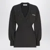 Attico V-neck Mini Dress With Embossed Logo In Black