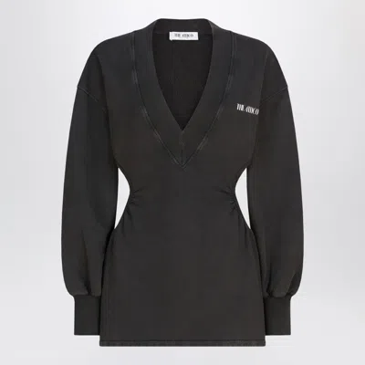 Attico Washed-effect Black Mini Dress With Logo