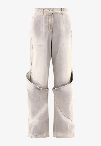Attico Washed Wide-leg Jeans In Grey