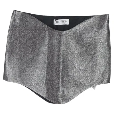Attico Wave Tech Shiny Mini Skirt In Grey Lurex In Gray