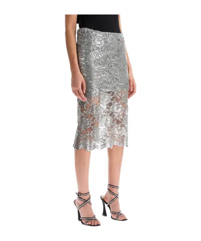 ATTICO THE ATTICO REAR SLIT LACE MIDI SKIRT