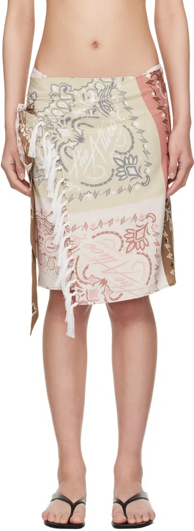 ATTICO WHITE & BROWN PAREO COVER-UP SKIRT