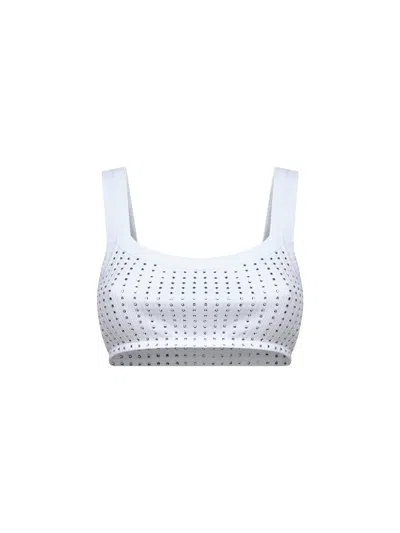Attico White Cotton Hotfix Crystal Bralette Top