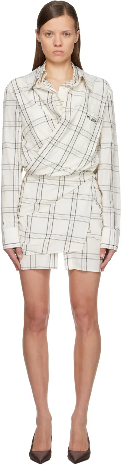 Attico White Cotton Popeline Vichy Minidress