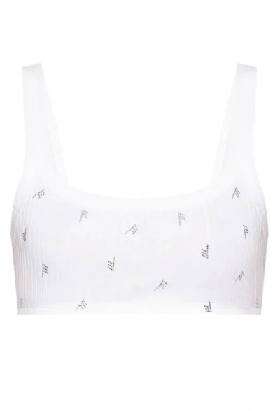 Attico Embellished Ribbed-knit Top In White