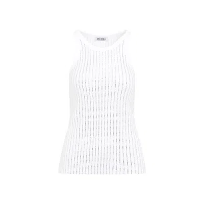 Attico White Crystal Cotton Ribbed Jersey Tank