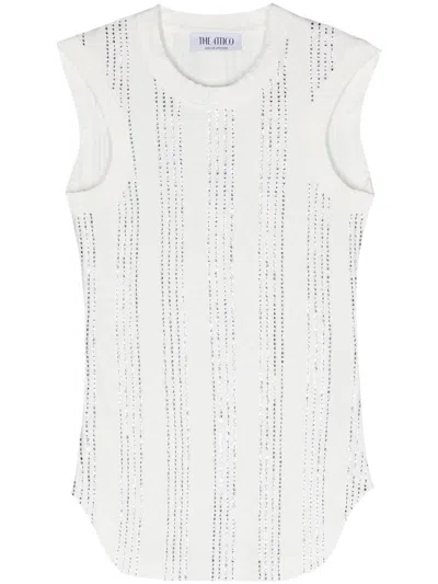 Attico Reese Sleeveless Crystal Oversize Top White