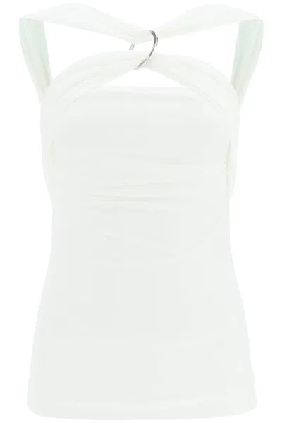 Attico White Draped T-shirt With Front Ring Detail For Women