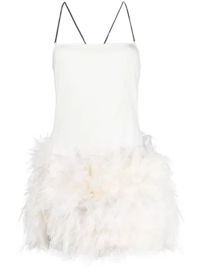 ATTICO WHITE FUJIKO FEATHER-TRIMMED MINIDRESS