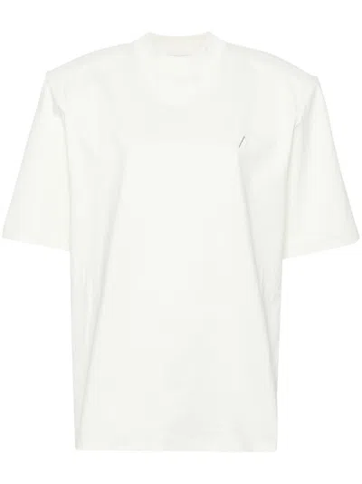 Attico White Logo Embroidered Cotton T-shirt In Neutrals