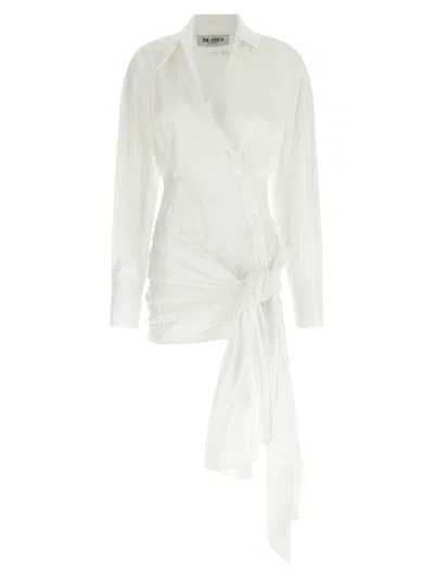 Attico White Long Sleeves Knot Mini Dress