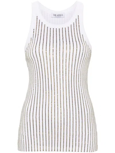 Attico White Rhinestone-embellished Cotton Tank Top