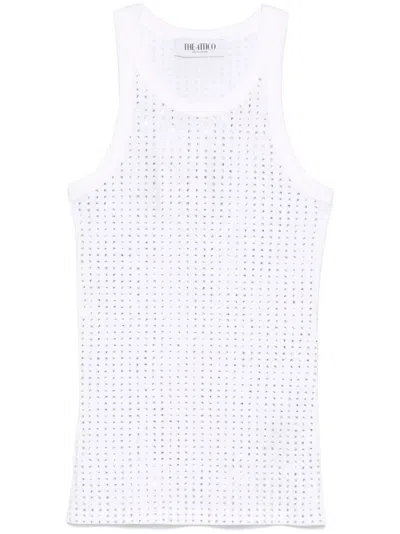 ATTICO WHITE RHINESTONE-EMBELLISHED TANK TOP