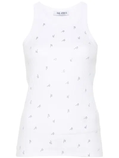 ATTICO WHITE RHINESTONE-LOGO LETTERING TANK TOP