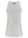 Attico White Rhinestone Tank Top In Gray