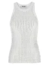 Attico White Tank Top With White Rhinestone