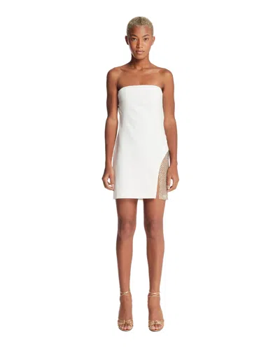 Attico Strapless Embellished Tulle-trimmed Cady Mini Dress In White