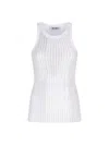 Attico Crew Neck Perforated Ribbed Sleeveless Tank Top In White