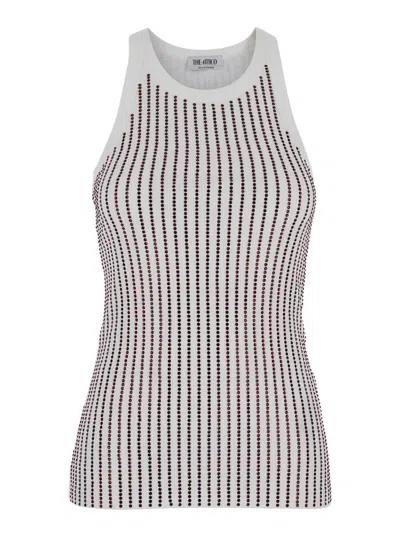Attico White Tank Top With Multicolor Rhinestone In Jersey Woman