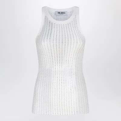 Attico White Tank Top With Rhinestones