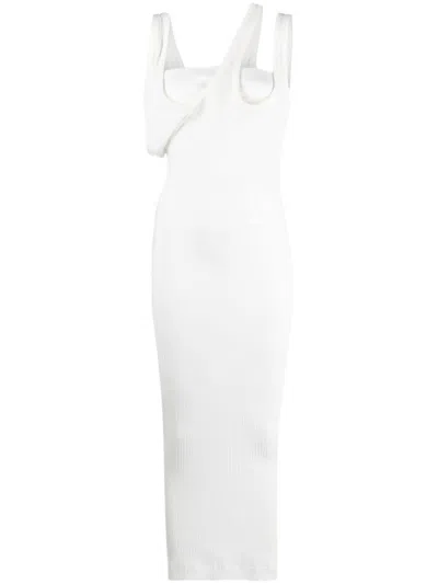 ATTICO WHITE WHITE RIBBED JERSEY MIDI DRESS