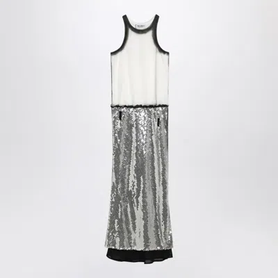 ATTICO WHITE/SILVER MIDI DRESS WITH SEQUINS
