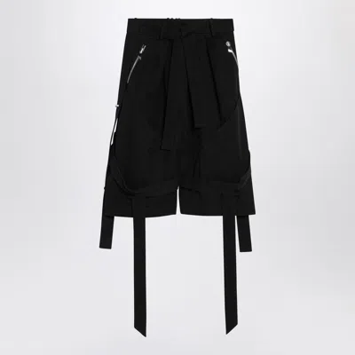 Attico Wide Black Cotton Bermuda Shorts In Multicolor