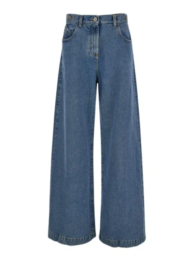 Attico Wide Jeans With Double Waist In Blue Denim