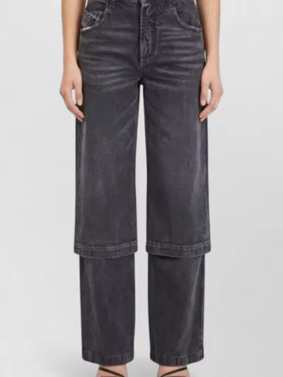 Attico Wide Leg Cotton Gabardine Trousers Belt Loops In Gray