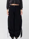 Attico Wide Leg Denim Trousers With Strap And Pockets In Black
